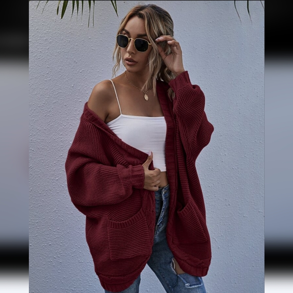 SHEIN LUNE Double Pocket Batwing Sleeve Cardigan Size L - Picture 3 of 12